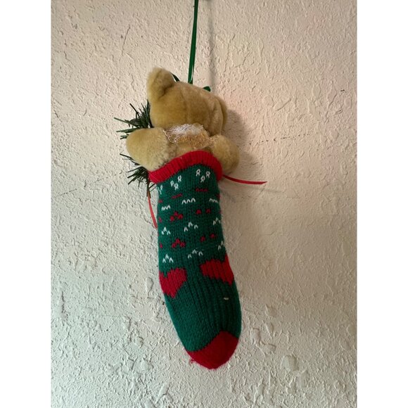 Vintage 1998 Beary Christmas Collectible Knit Stocking Ornament Teddy Bear READ - Picture 5 of 10